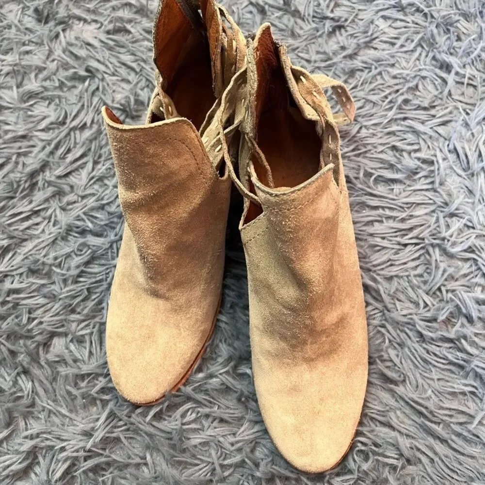 Frye Naomi Pickstitch Shootie Beige Suede Leather Ankle Boots Size 7